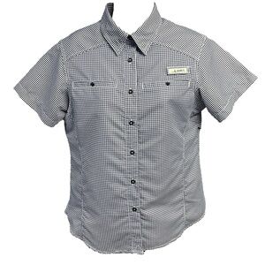 HABIT Shirt Size M Short Sleeve‎ Button Up Peacoat Check Gingham UPF 40+ Vented